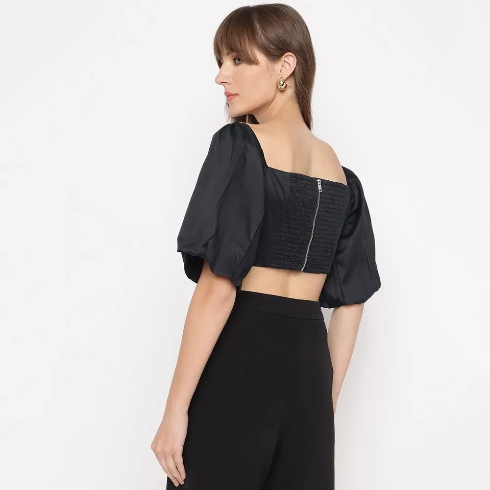 Guess Women's Off Shoulder Cropped Jun Shirt Jet Black Medium NWT - Picture 2 of 10